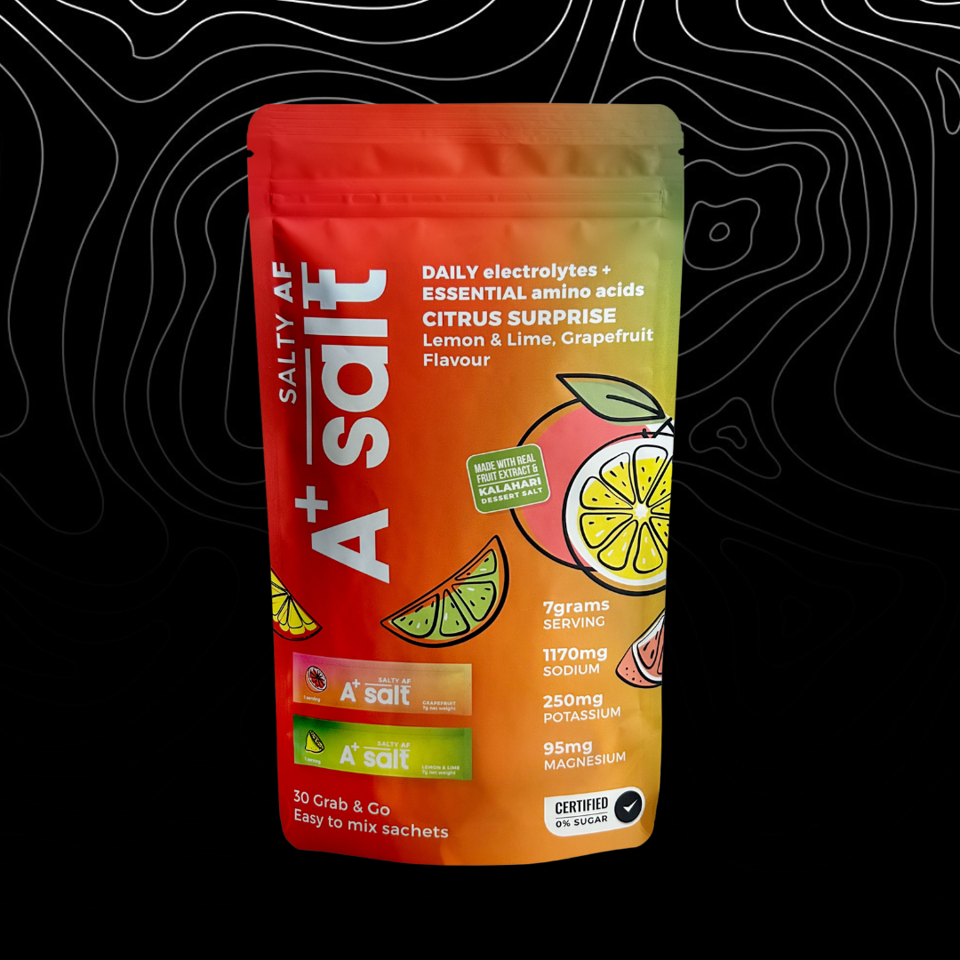 Salty A+ Salt Citrus Surprise flavor packet on a black background