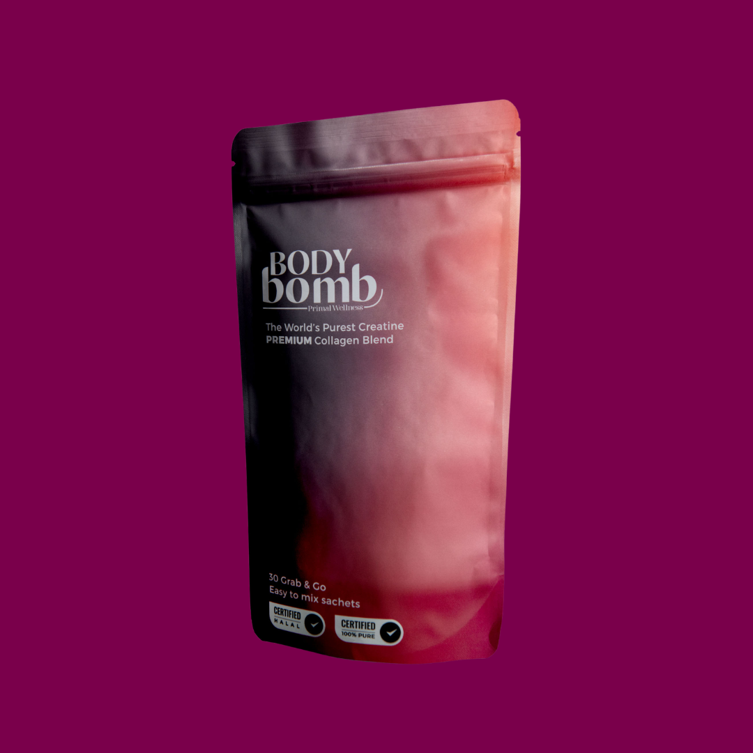 Body Bomb packaging on a pink background