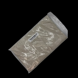 Clear plastic bag with a label on a white background